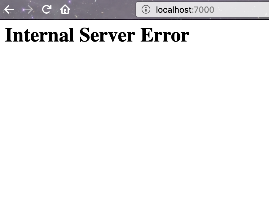 Webpage displaying internal server error