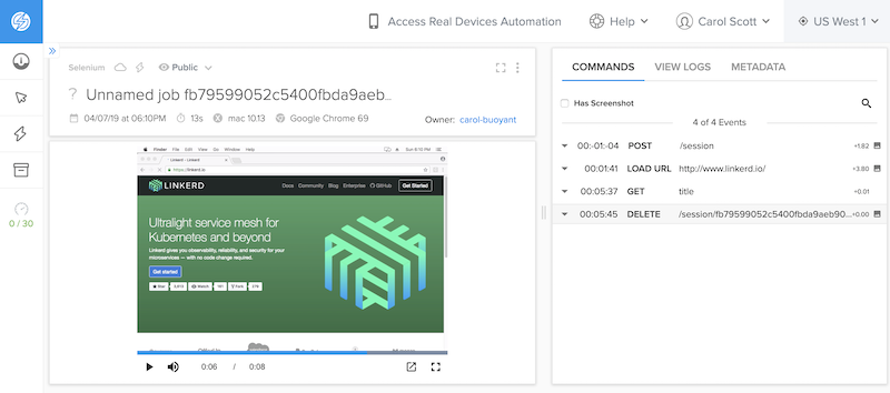 SauceLabs dashboard