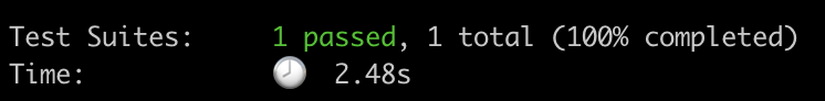WebdriverIO success message in terminal: 1 passed, 1 total (100% completed)